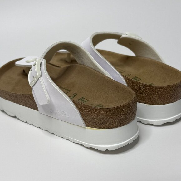 🤍 Birkenstock White Papillio Gizeh Platform Leather Slides Sandals | Size 6.5 - Picture 4 of 6